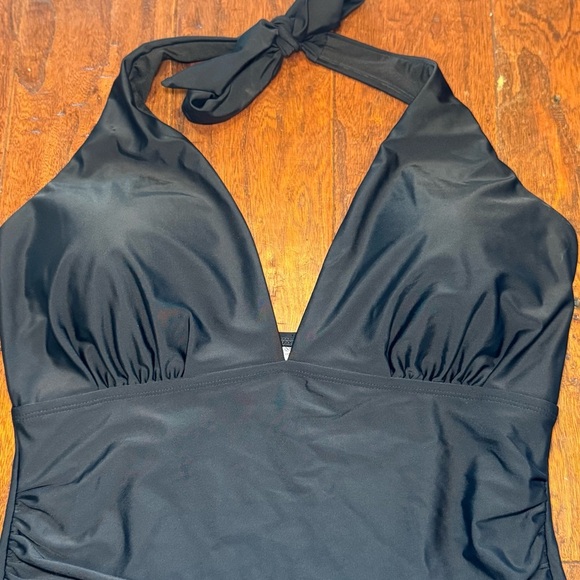 NWOT DKNY Halter One Piece Swimsuit Black Tummy Control Vacation Resort XXL - Picture 3 of 12